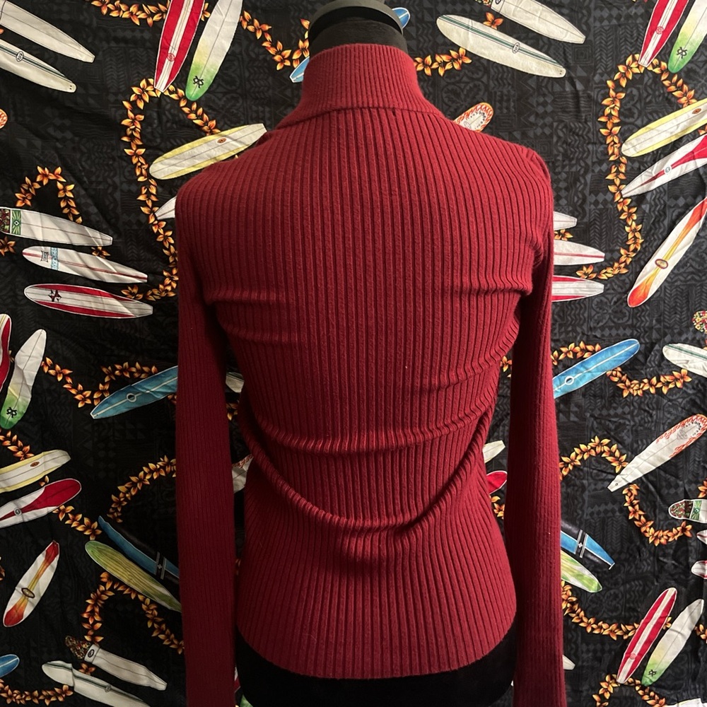 Red Ribbed Zip-Up Sweater - Picture 2 of 2